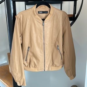 Zara Camel Faux Leather Bomber Jacket